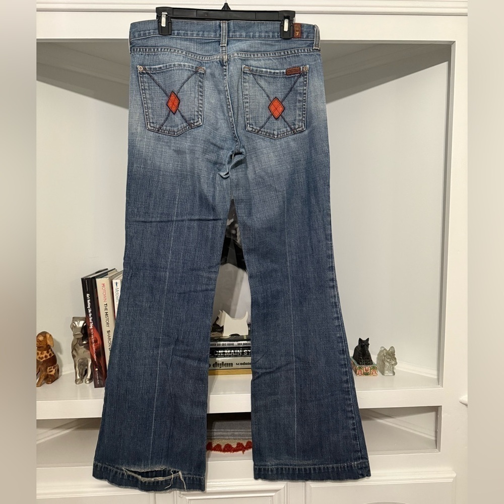 7 For All Mankind Vintage Dojo Wide Leg Flare Jeans Size 30. Orange pocket. - Picture 2 of 6